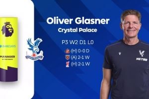 九月不败！水晶宫主帅格拉斯纳当选英超月最佳主帅，生涯首次获奖